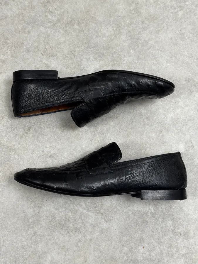 2000s Gucci Black Ostrich Waxed Leather Loafers  muMgTGU 2