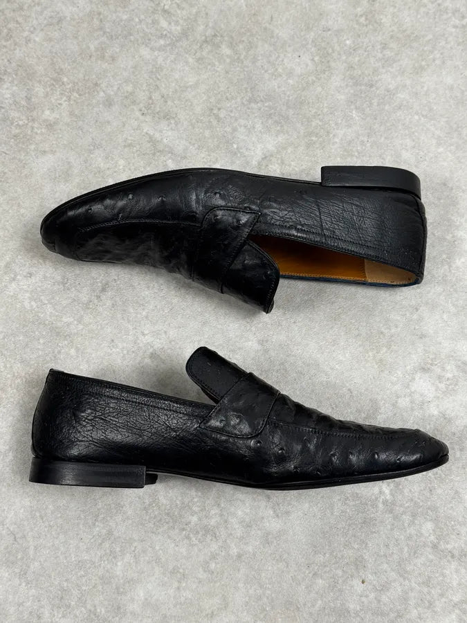 2000s Gucci Black Ostrich Waxed Leather Loafers  muMgTGU 3
