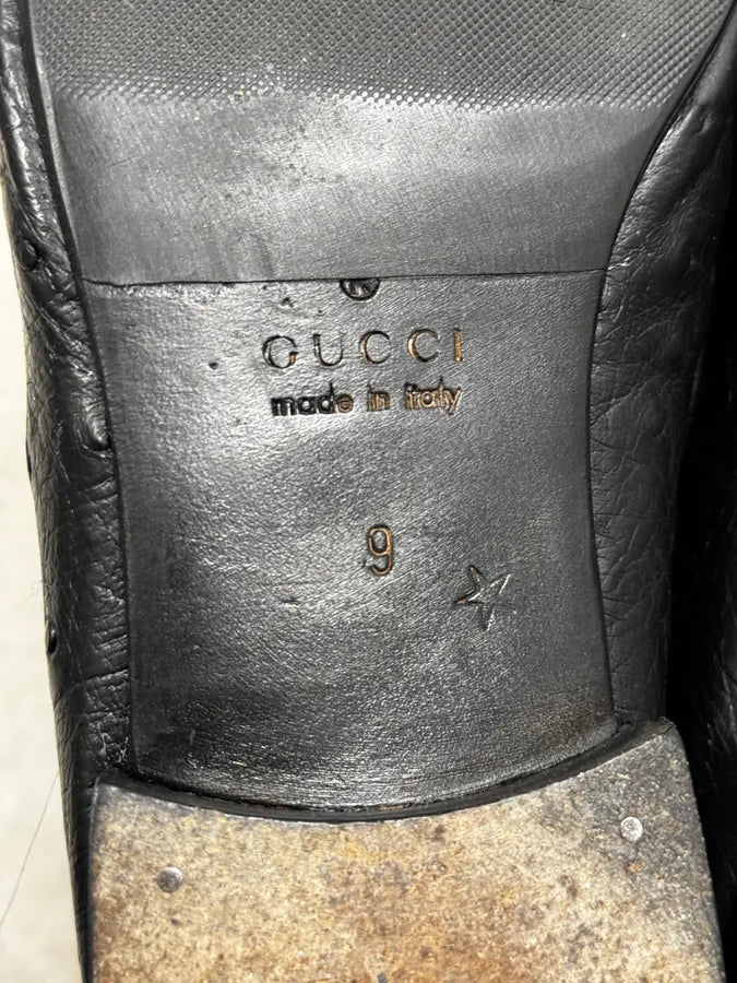 2000s Gucci Black Ostrich Waxed Leather Loafers  muMgTGU 7