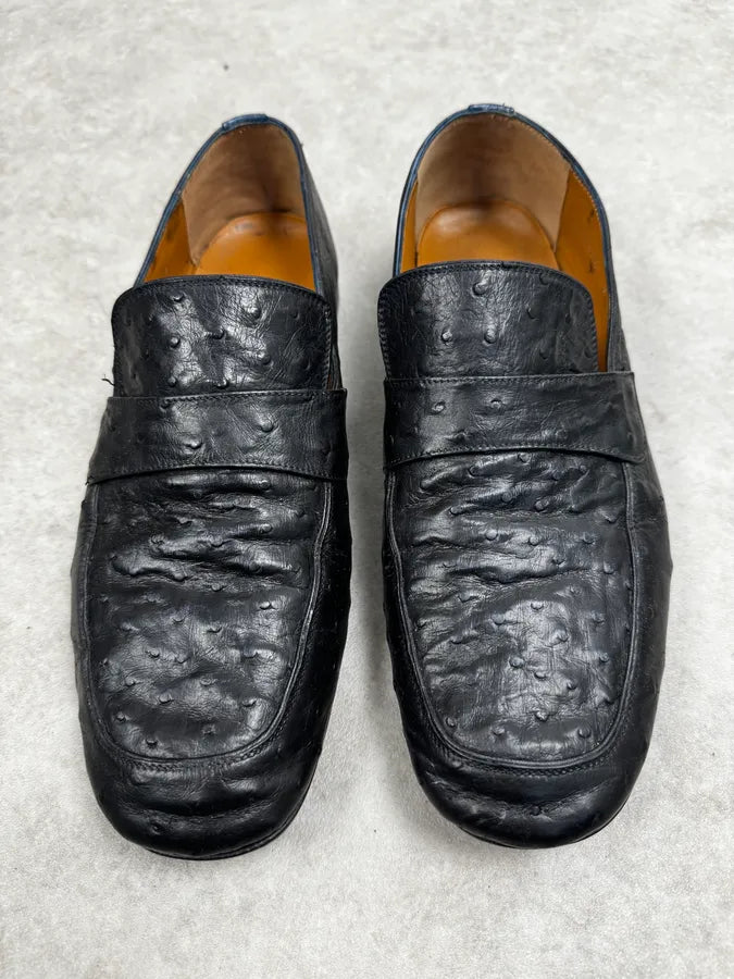 2000s Gucci Black Ostrich Waxed Leather Loafers  muMgTGU 1