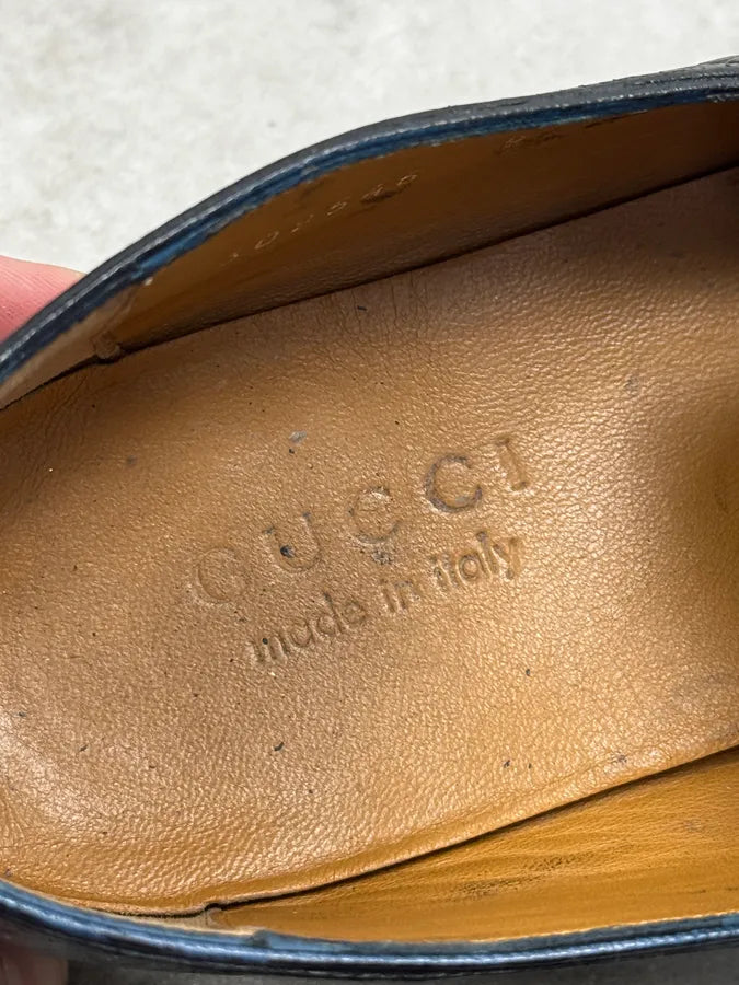 2000s Gucci Black Ostrich Waxed Leather Loafers  muMgTGU 8