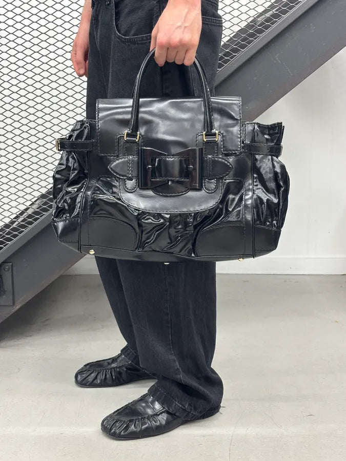 2010s Gucci Black Patent Leather Handle Bag by Frida Giannini ezSydRw 1