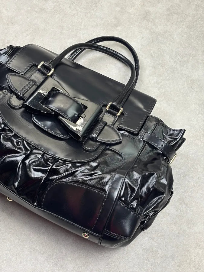 2010s Gucci Black Patent Leather Handle Bag by Frida Giannini ezSydRw 5