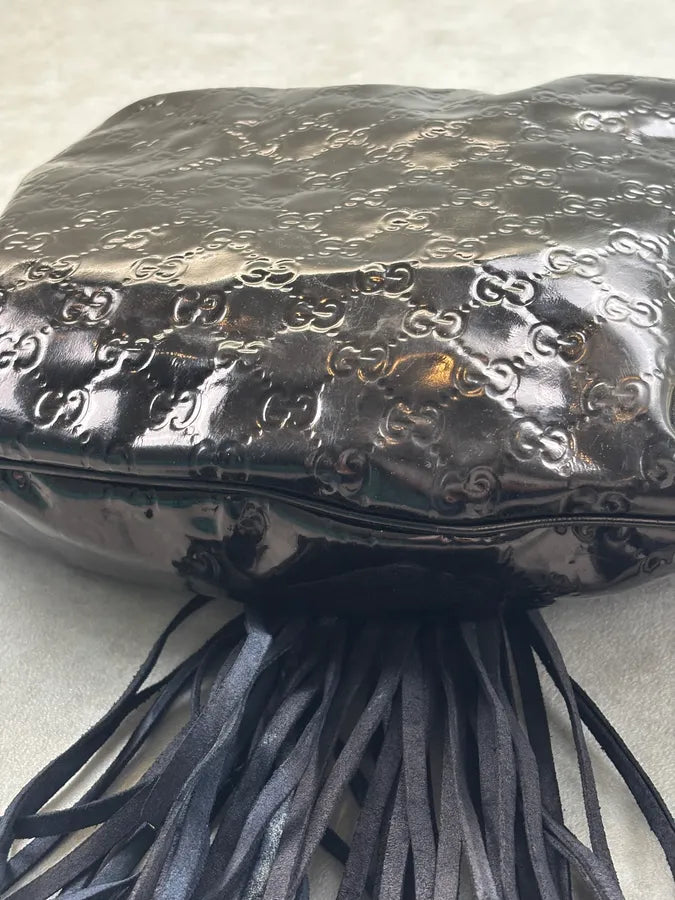 SS2008 Gucci Black Patent Leather Indy Hobo Bag by Frida Giannini ZFJEymC 12