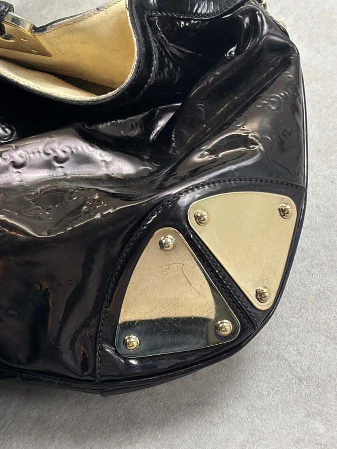 SS2008 Gucci Black Patent Leather Indy Hobo Bag by Frida Giannini ZFJEymC 7