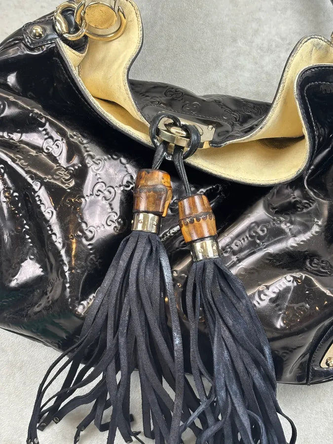 SS2008 Gucci Black Patent Leather Indy Hobo Bag by Frida Giannini ZFJEymC 3