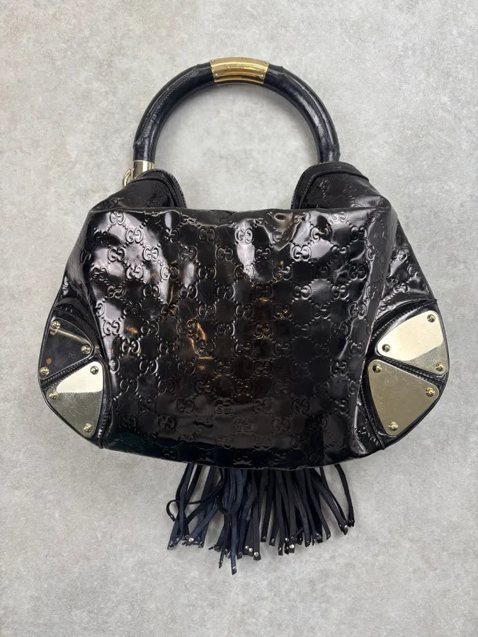 SS2008 Gucci Black Patent Leather Indy Hobo Bag by Frida Giannini ZFJEymC 9