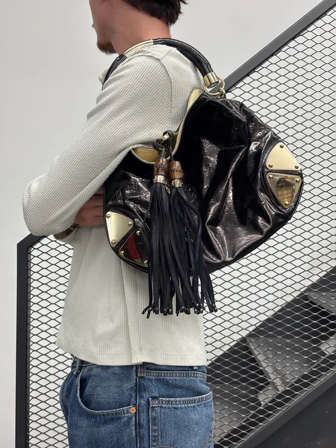 SS2008 Gucci Black Patent Leather Indy Hobo Bag by Frida Giannini ZFJEymC 1