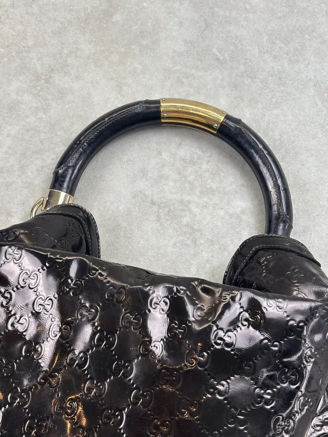 SS2008 Gucci Black Patent Leather Indy Hobo Bag by Frida Giannini ZFJEymC 11
