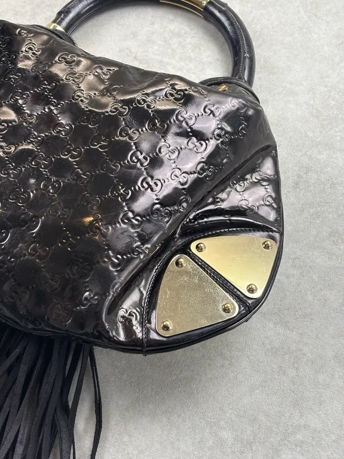 SS2008 Gucci Black Patent Leather Indy Hobo Bag by Frida Giannini ZFJEymC 13