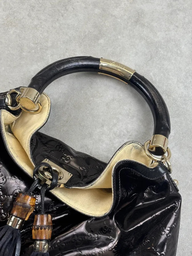 SS2008 Gucci Black Patent Leather Indy Hobo Bag by Frida Giannini ZFJEymC 4