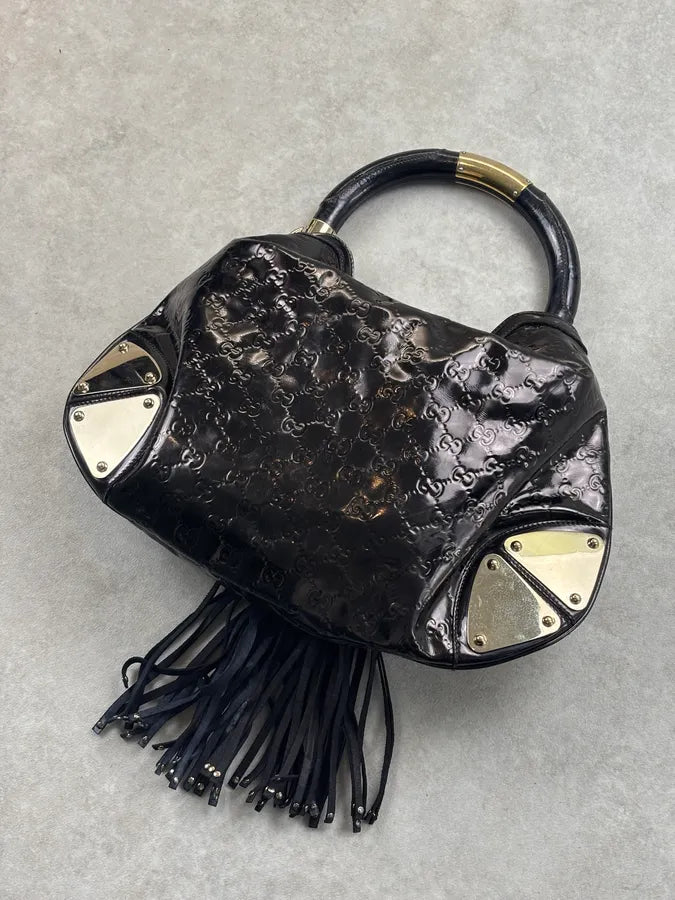 SS2008 Gucci Black Patent Leather Indy Hobo Bag by Frida Giannini ZFJEymC 10
