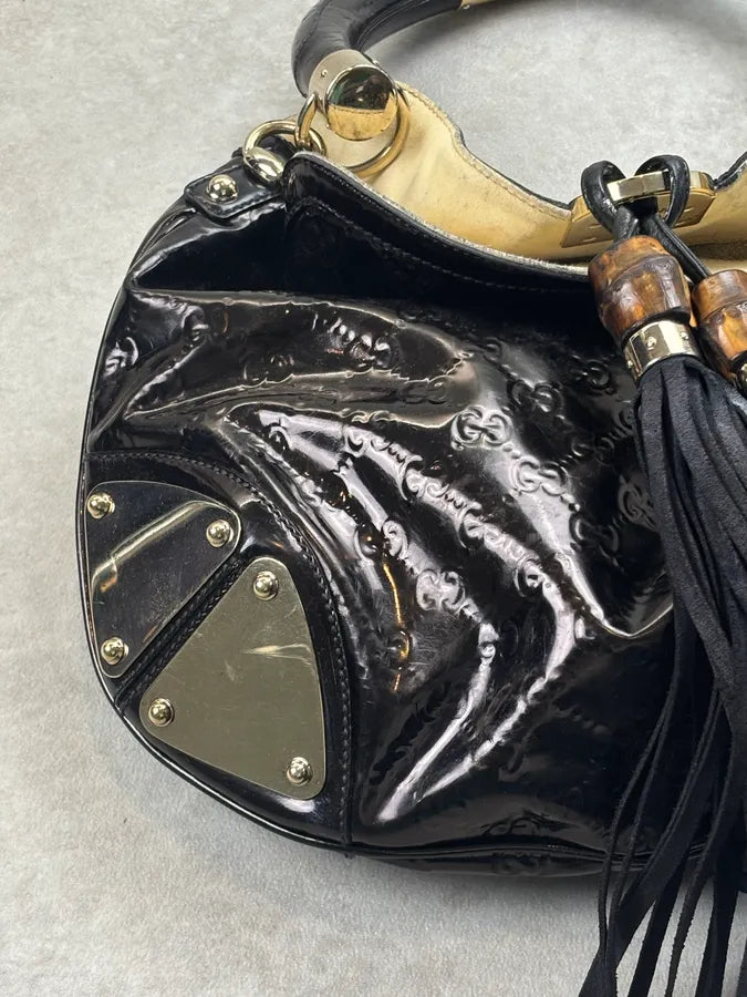 SS2008 Gucci Black Patent Leather Indy Hobo Bag by Frida Giannini ZFJEymC 8