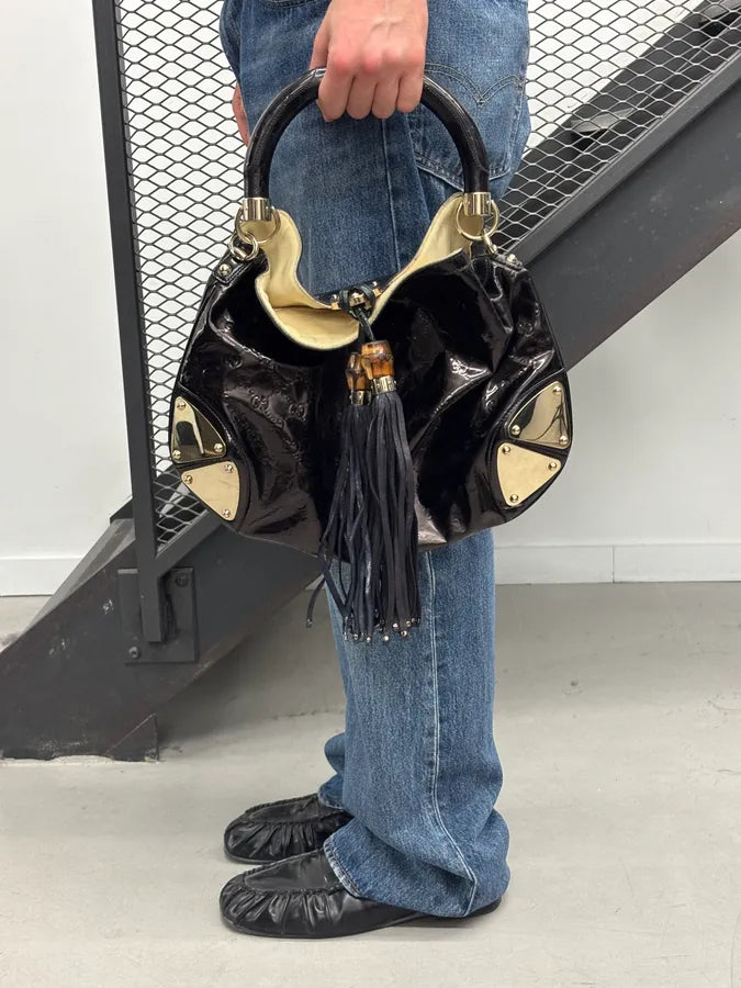 SS2008 Gucci Black Patent Leather Indy Hobo Bag by Frida Giannini ZFJEymC 2