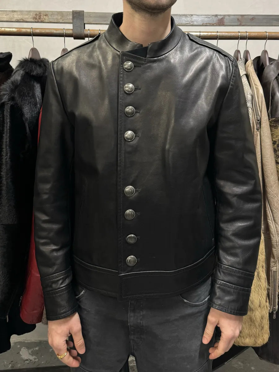 Gucci Black Premium Buttoned Naval Leather Jacket MKpBEPW 1