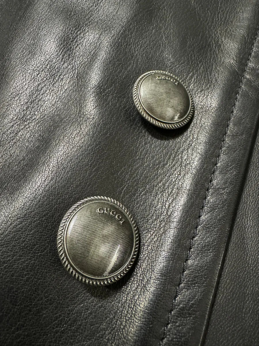 Gucci Black Premium Buttoned Naval Leather Jacket MKpBEPW 10