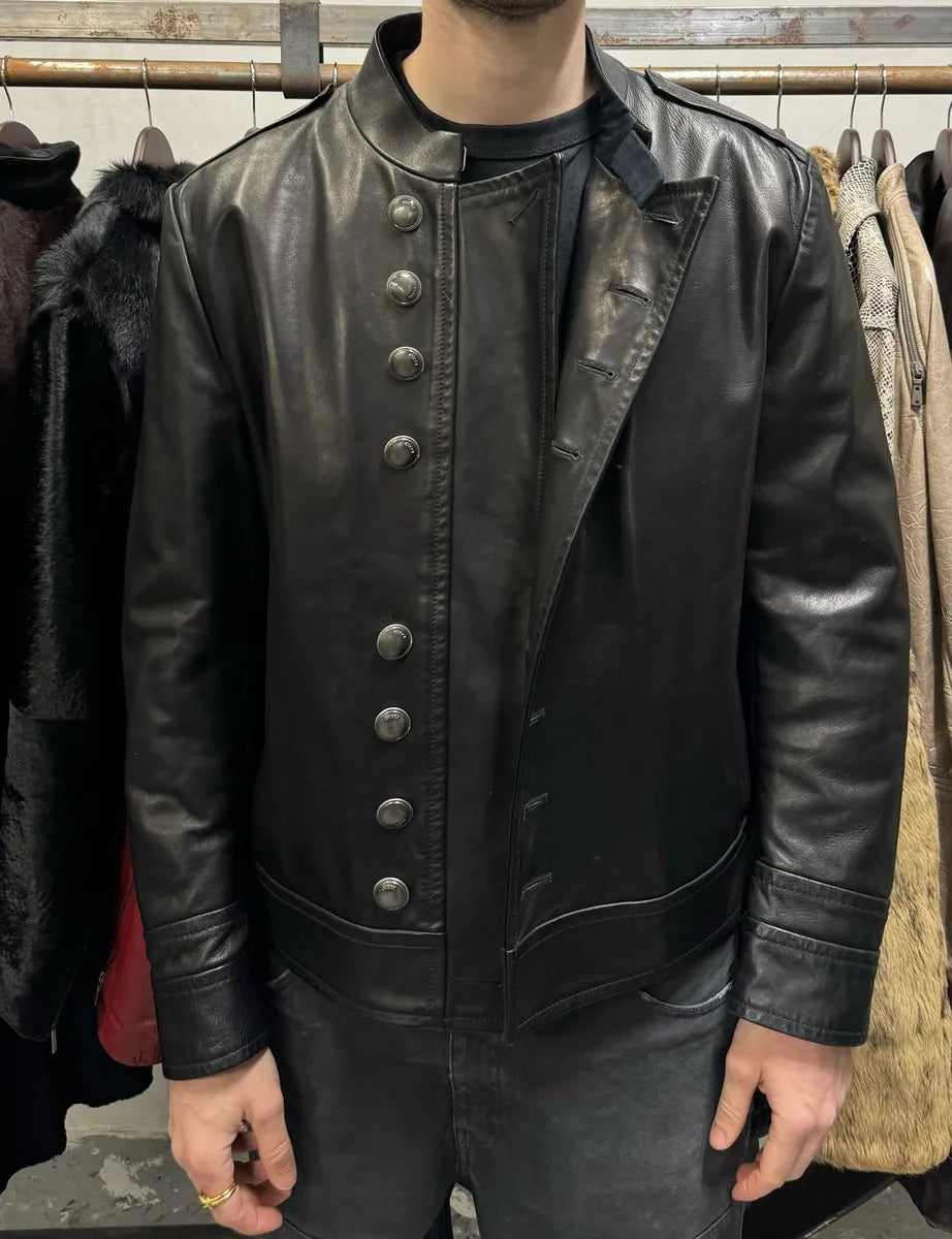 Gucci Black Premium Buttoned Naval Leather Jacket MKpBEPW 3