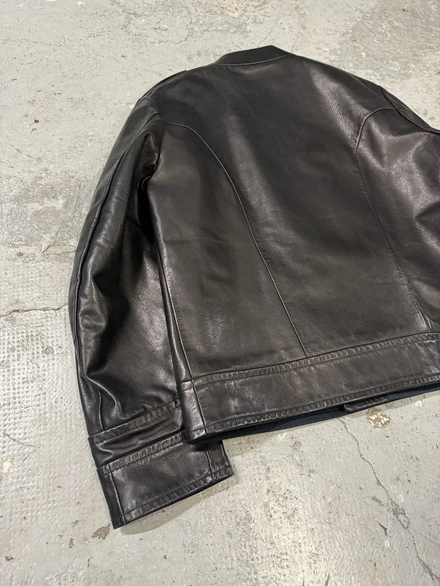 Gucci Black Premium Buttoned Naval Leather Jacket MKpBEPW 4
