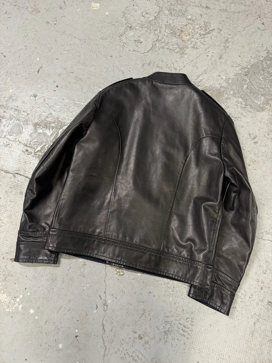 Gucci Black Premium Buttoned Naval Leather Jacket MKpBEPW 5