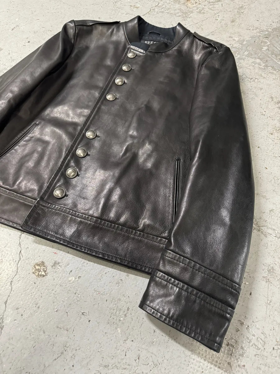 Gucci Black Premium Buttoned Naval Leather Jacket MKpBEPW 6