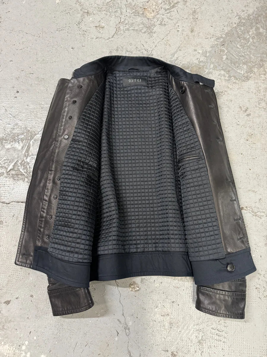 Gucci Black Premium Buttoned Naval Leather Jacket MKpBEPW 8