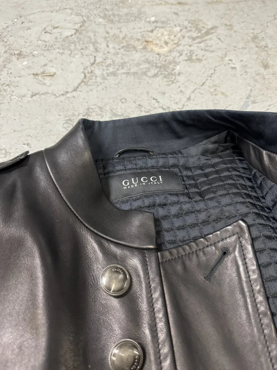 Gucci Black Premium Buttoned Naval Leather Jacket MKpBEPW 9