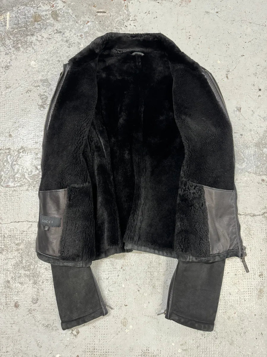 Gucci Black Premium Shearling Leather Jacket svMWfuI 7