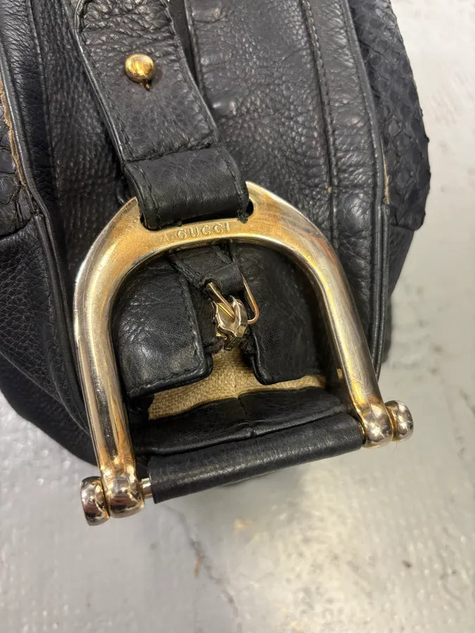 Gucci Black Python Leather Hobo Shoulder Bag XKNUgYu 9