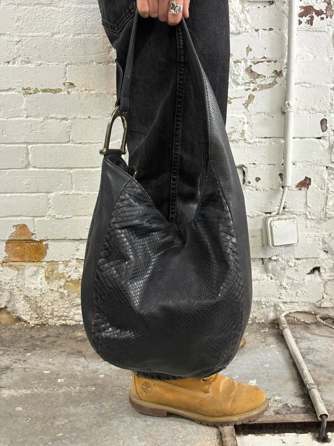 Gucci Black Python Leather Hobo Shoulder Bag XKNUgYu 1