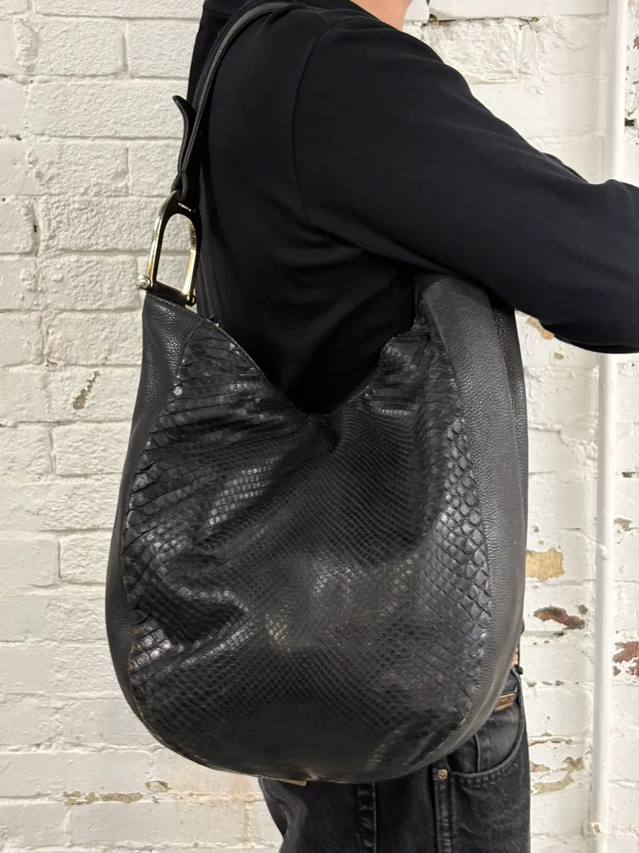 Gucci Black Python Leather Hobo Shoulder Bag XKNUgYu 2