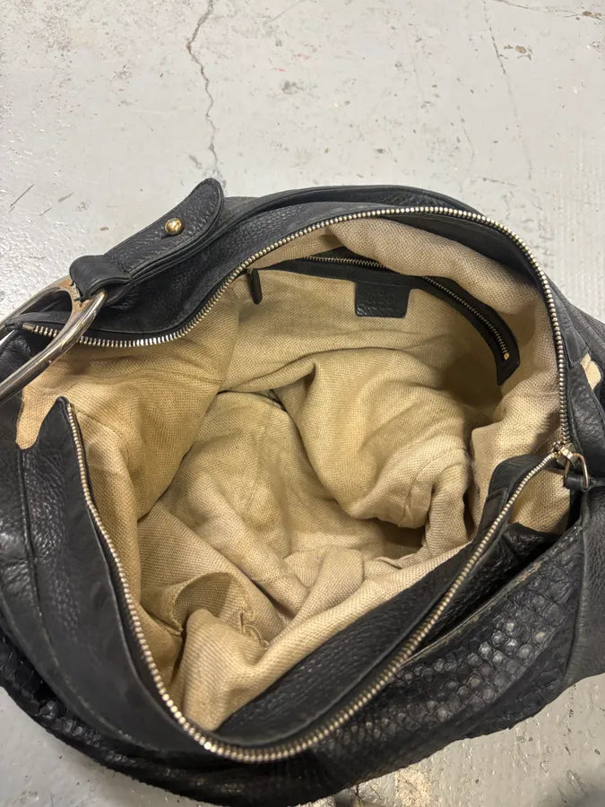 Gucci Black Python Leather Hobo Shoulder Bag XKNUgYu 10