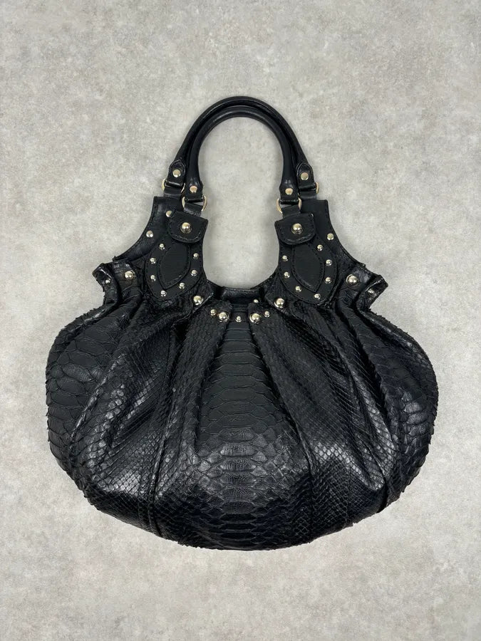 FW2007 Gucci Black Python Leather Studded Hobo Bag by Frida Giannini  pEGxBAh 3
