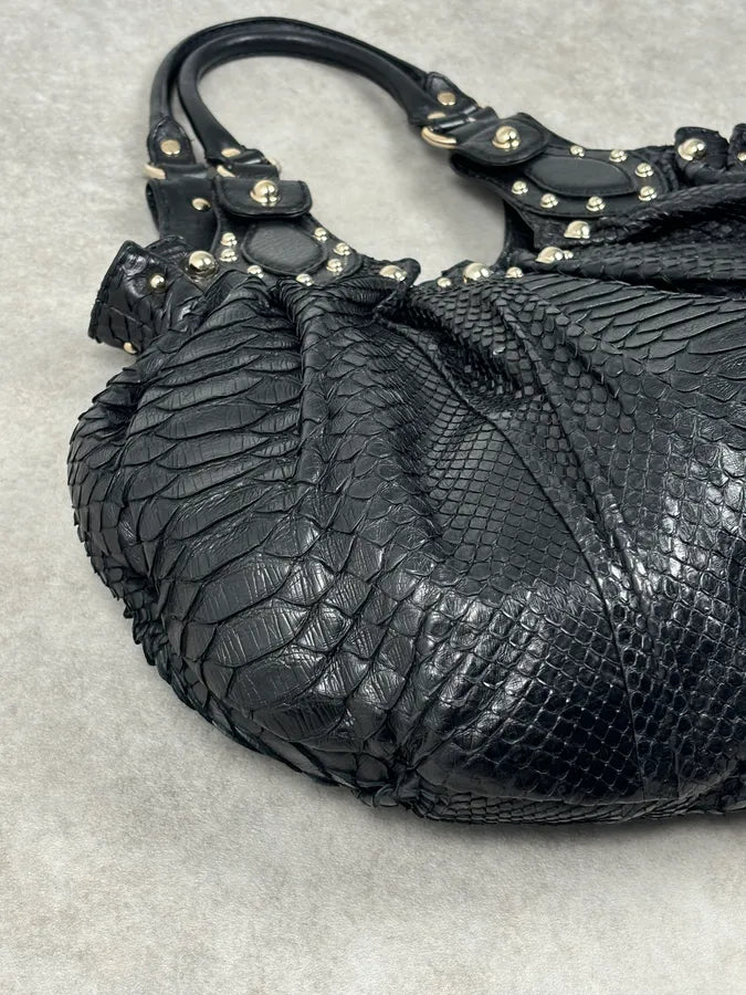 FW2007 Gucci Black Python Leather Studded Hobo Bag by Frida Giannini  pEGxBAh 7