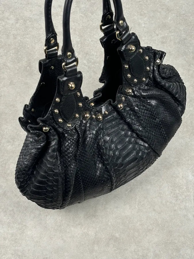 FW2007 Gucci Black Python Leather Studded Hobo Bag by Frida Giannini  pEGxBAh 11