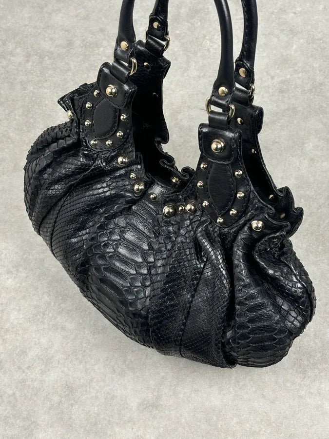 FW2007 Gucci Black Python Leather Studded Hobo Bag by Frida Giannini  pEGxBAh 12