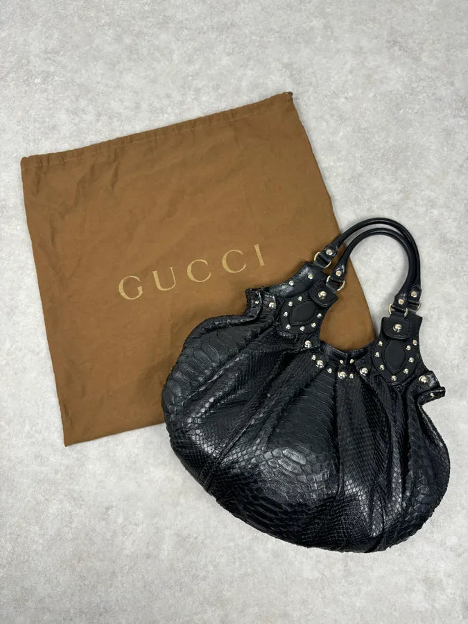 FW2007 Gucci Black Python Leather Studded Hobo Bag by Frida Giannini  pEGxBAh 0