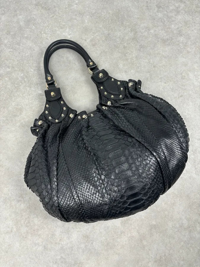 FW2007 Gucci Black Python Leather Studded Hobo Bag by Frida Giannini  pEGxBAh 9