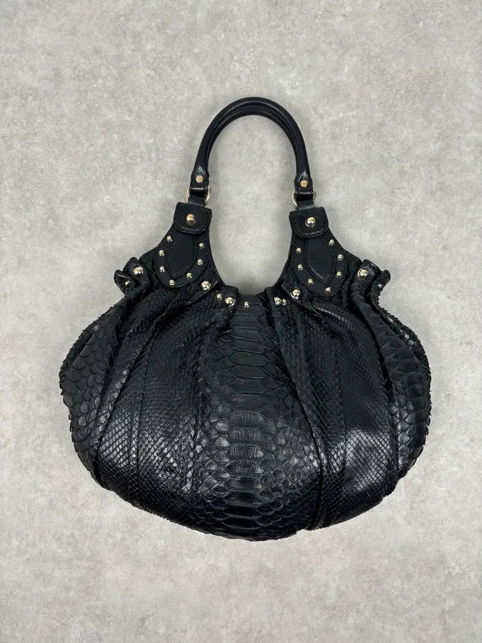 FW2007 Gucci Black Python Leather Studded Hobo Bag by Frida Giannini  pEGxBAh 8