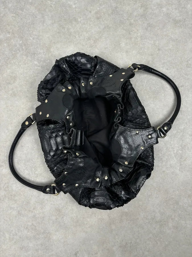 FW2007 Gucci Black Python Leather Studded Hobo Bag by Frida Giannini  pEGxBAh 13