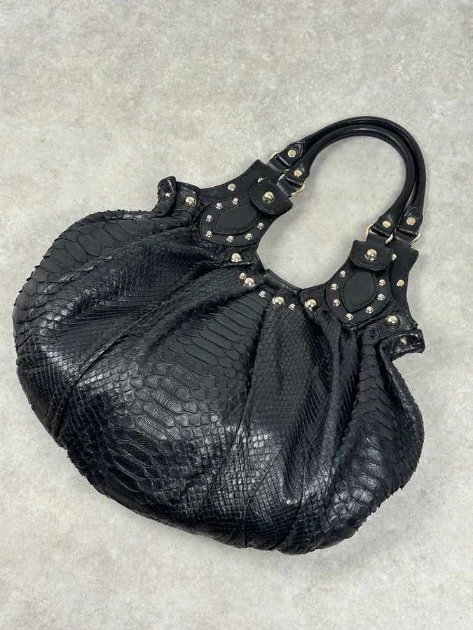 FW2007 Gucci Black Python Leather Studded Hobo Bag by Frida Giannini  pEGxBAh 4