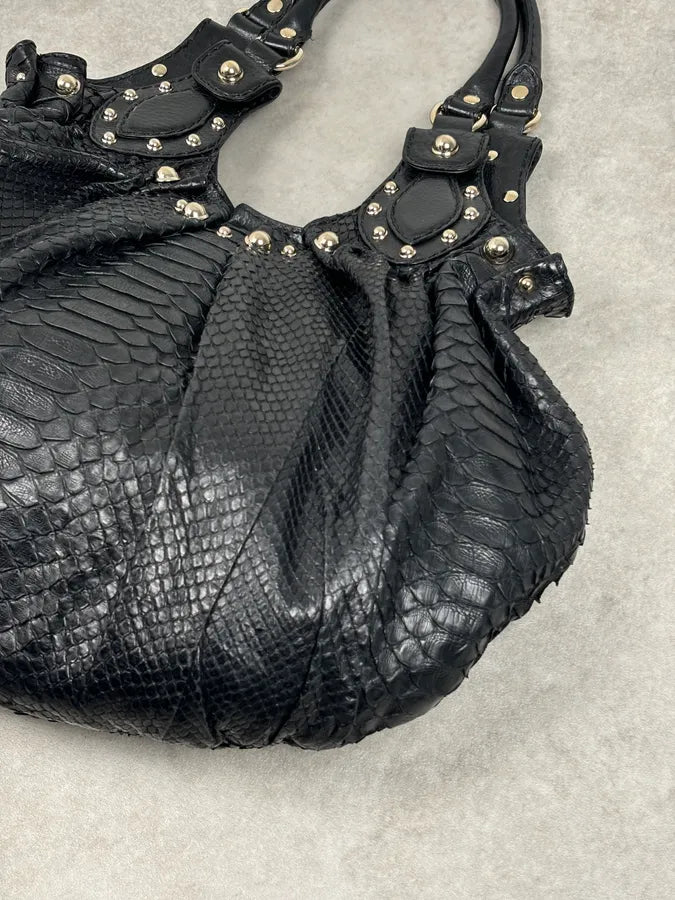 FW2007 Gucci Black Python Leather Studded Hobo Bag by Frida Giannini  pEGxBAh 6