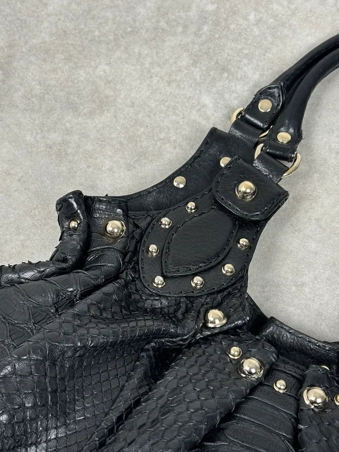 FW2007 Gucci Black Python Leather Studded Hobo Bag by Frida Giannini  pEGxBAh 10
