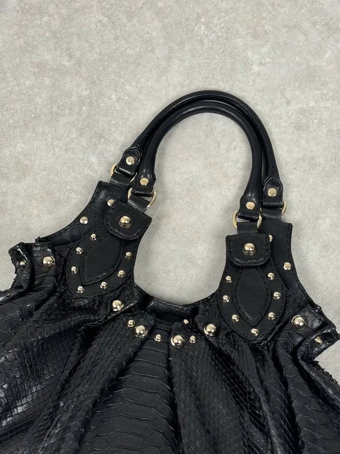 FW2007 Gucci Black Python Leather Studded Hobo Bag by Frida Giannini  pEGxBAh 5