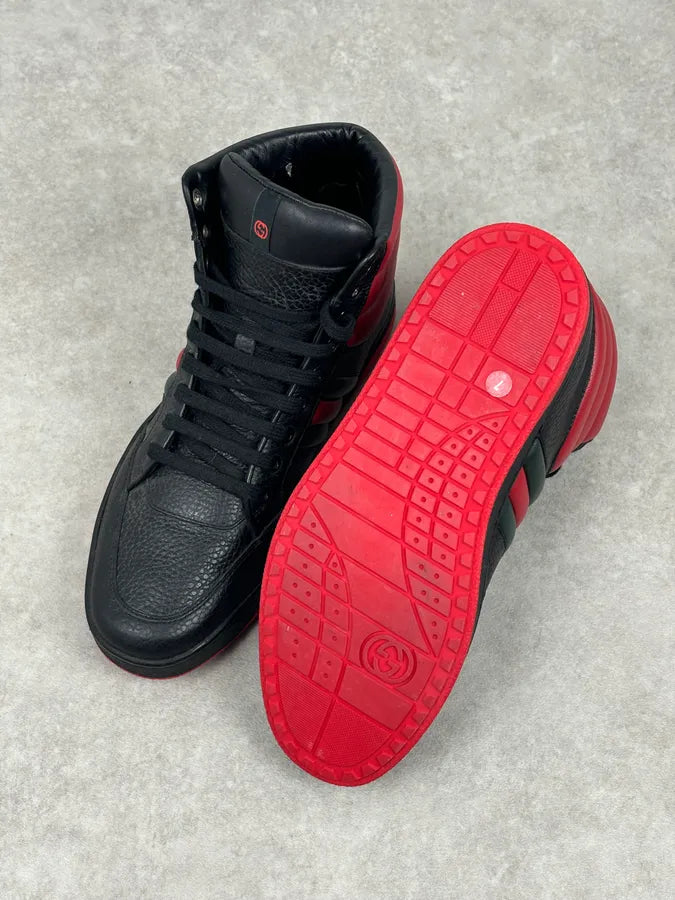 Gucci Black Red Leather High-Top Sneakers IqGWNCh 9