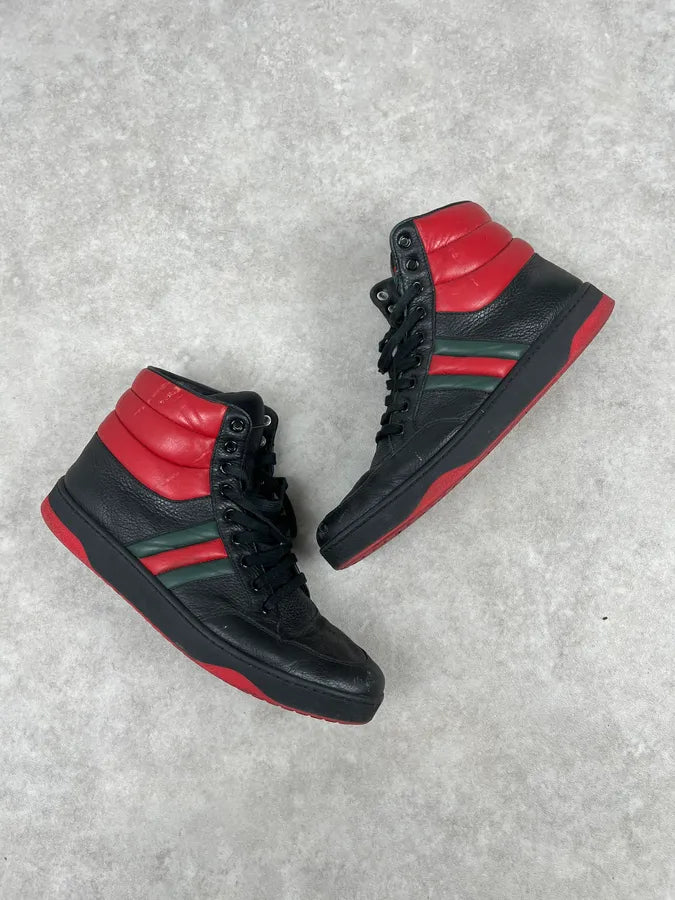 Gucci Black Red Leather High-Top Sneakers UsFmCWU 2