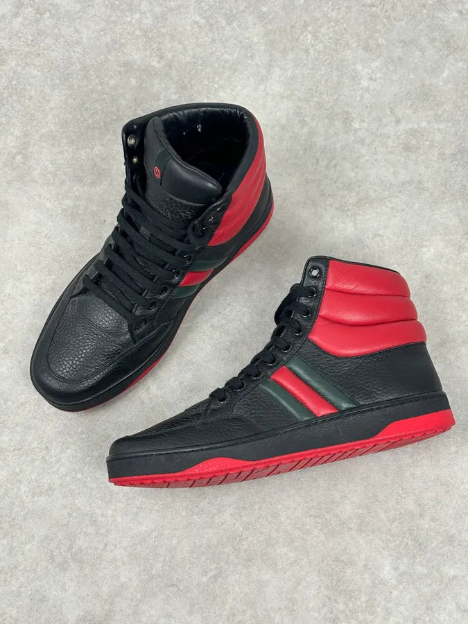 Gucci Black Red Leather High-Top Sneakers IqGWNCh 4