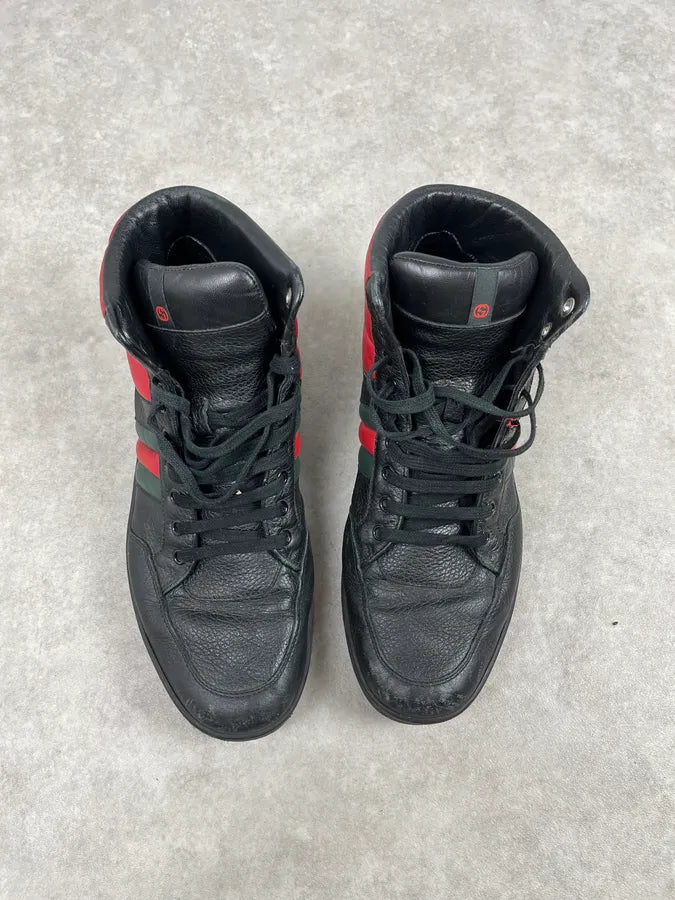 Gucci Black Red Leather High-Top Sneakers UsFmCWU 3
