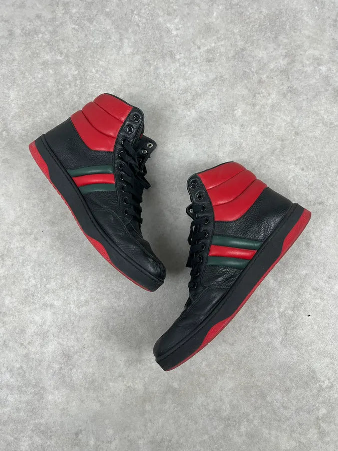 Gucci Black Red Leather High-Top Sneakers UsFmCWU 4