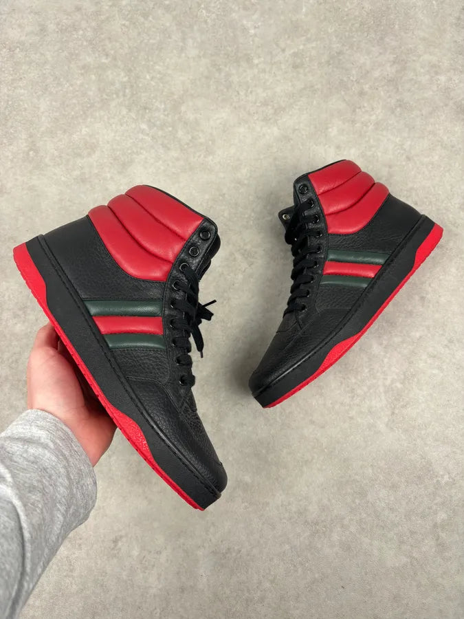 Gucci Black Red Leather High-Top Sneakers IqGWNCh 0