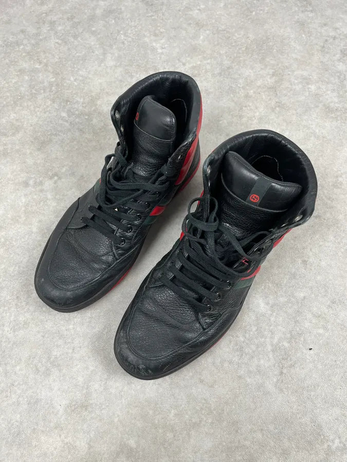 Gucci Black Red Leather High-Top Sneakers UsFmCWU 1